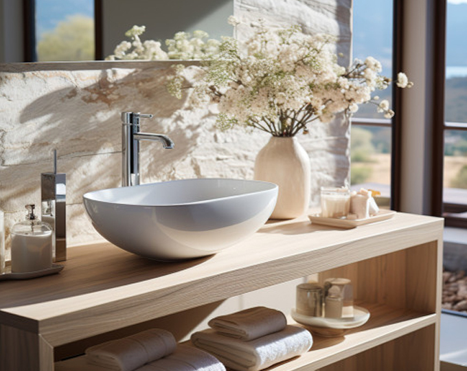 Sanitaire, plomberie, ciment blanc, carrelages, chauffe-eau, cuisines