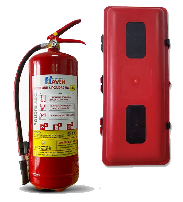 Extincteur à poudre polyvalente ABC 06 Kg + Boitier -  leader-extincteur.